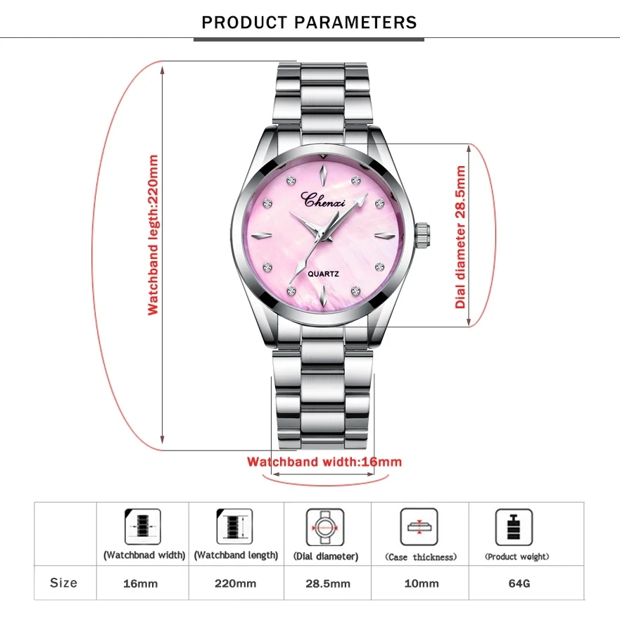 CHENXI 006T Women Watches Fashion Elegant Diamond Shell Dial Clock Stainless Steel Strap Quartz Wristwatch for Ladies Gift 5