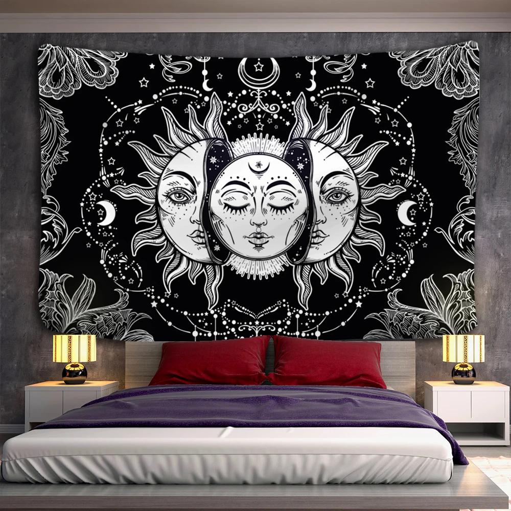 

Mandala Tapestry White Black Sun And Moon couple wall Tapestry Wall Hanging Tarot Hippie Wall Rugs Dorm Decor Blanket