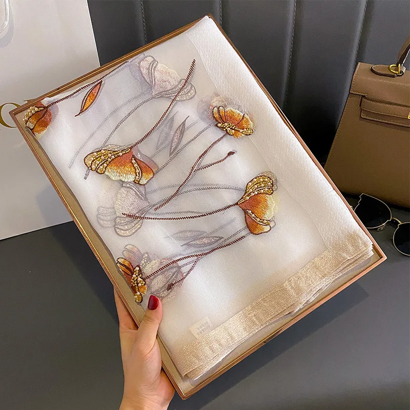 Sciarpa misto lana e seta semi trasparente con tulipani e perline per mezze stagioni (90*180cm) 59 Sciarpa misto lana e seta semi trasparente con tulipani e perline per mezze stagioni (90*180cm) - immagine 19