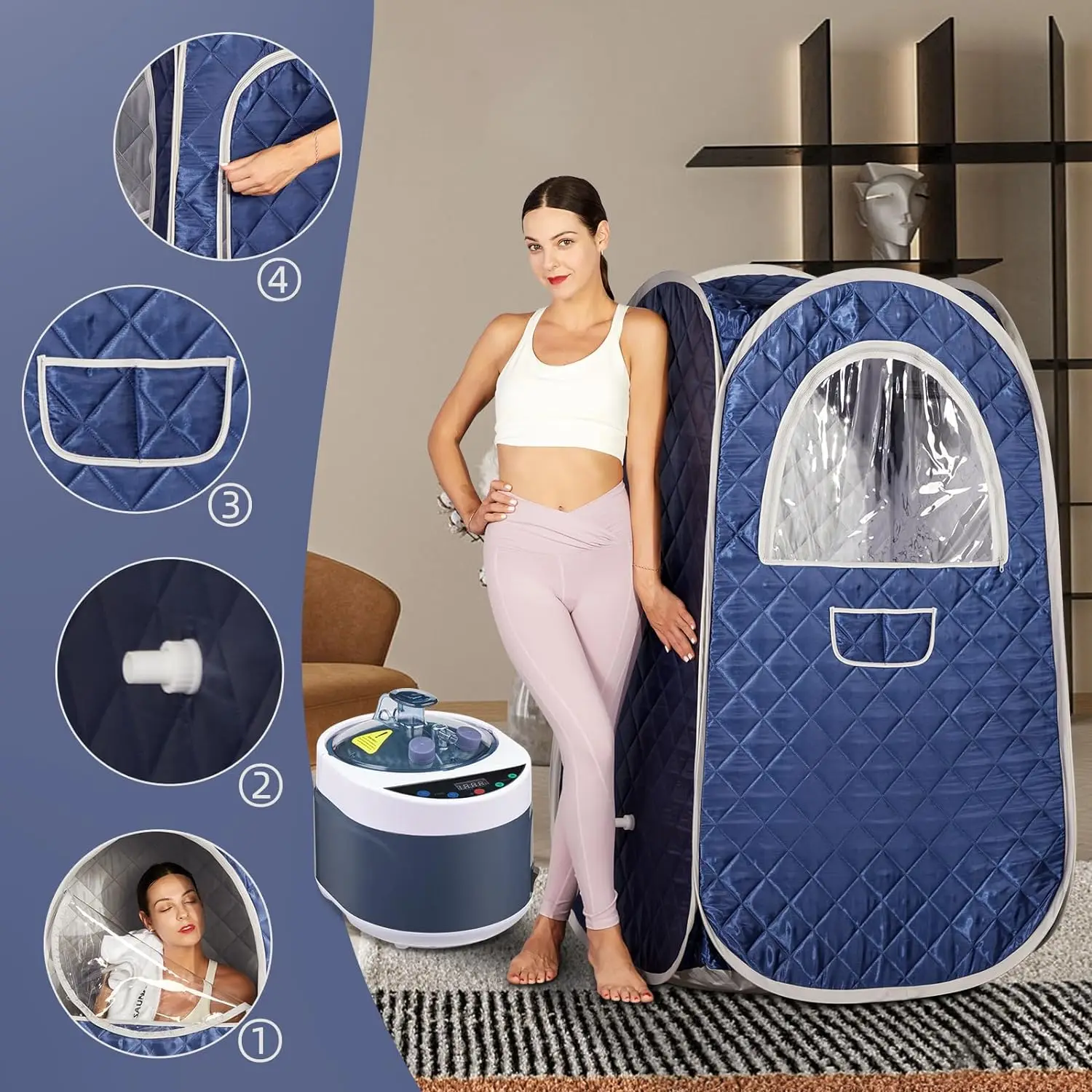 Portable Steam Sauna Full Body Personal Home Spa Foldable Saunas Tent with 4L & 1500W Steam Generator 6