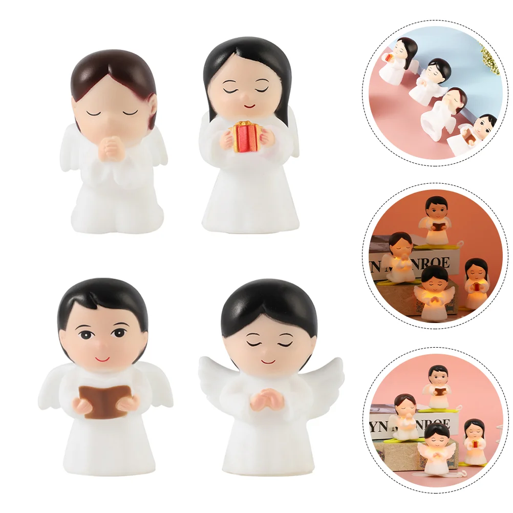 

4 Pcs Pray Little Angel Lovely Decor Vinyl Statue Decorate Adornment Desktop Crafts Cherub Scene Ornament