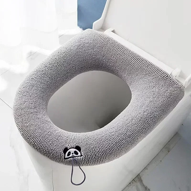 

Animal Embroidery Thicken Toilet Seat Cover Mat Winter Soft Cushion Pad with Handle Washable Closestool Bathroom Accessories