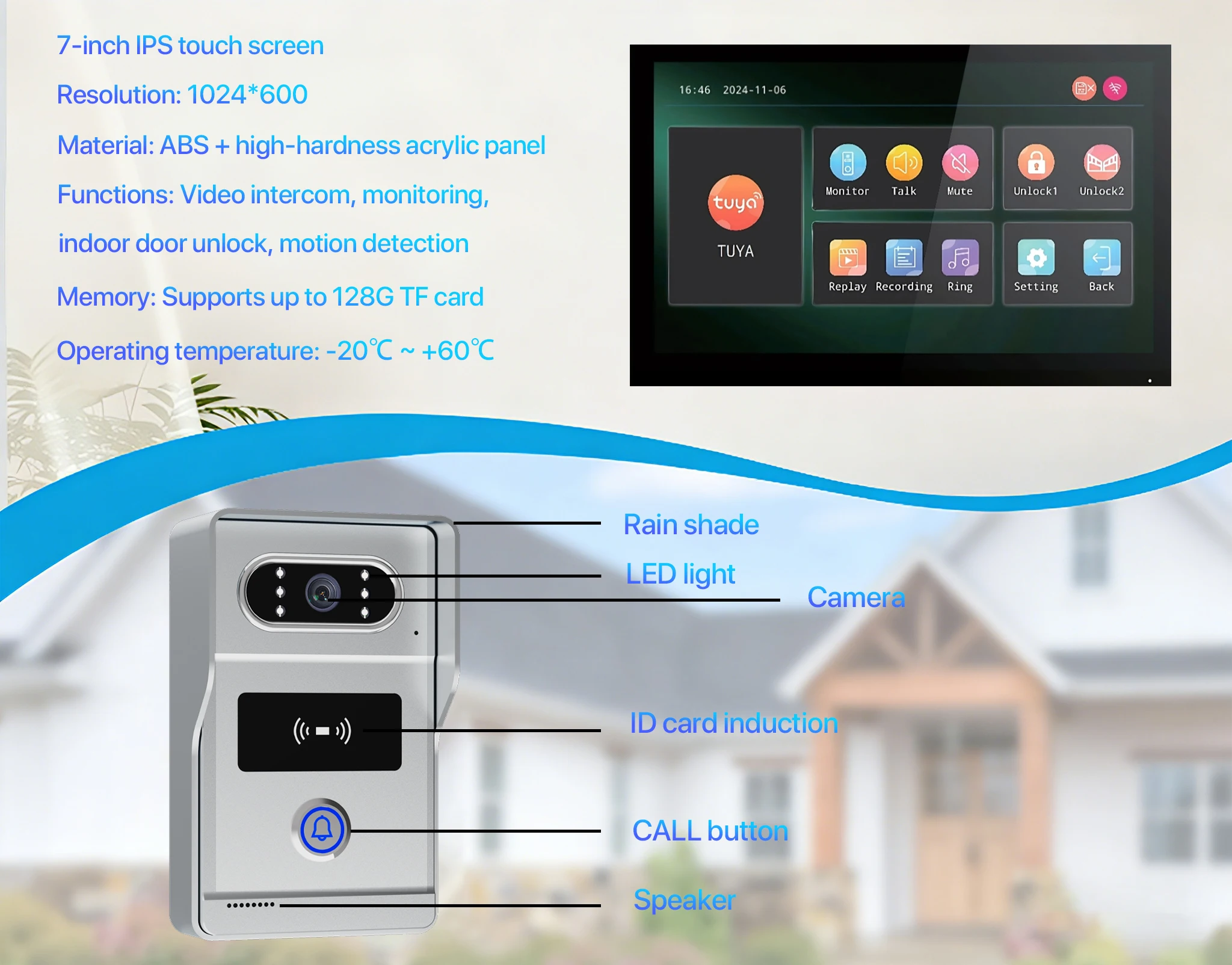 S0897fdaeb91a441bb920f2b4409da7eaN Tuya 7" Touch Screen 2-Wire Smart Video Doorbell System APP APP Remote RFID Unlock Night Vision Home Intercom Kits For Villa