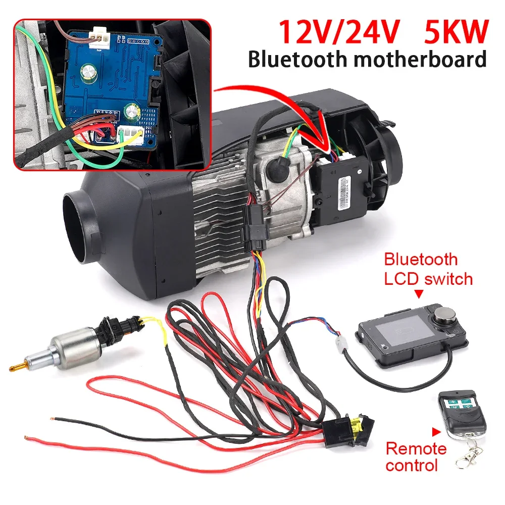 Car Heater Accessories-12V&24V 5KW Auto Air Diesel Parking Heater Accessory Set Bluetooth Motherboard Switch Remote Control Wiring Harness