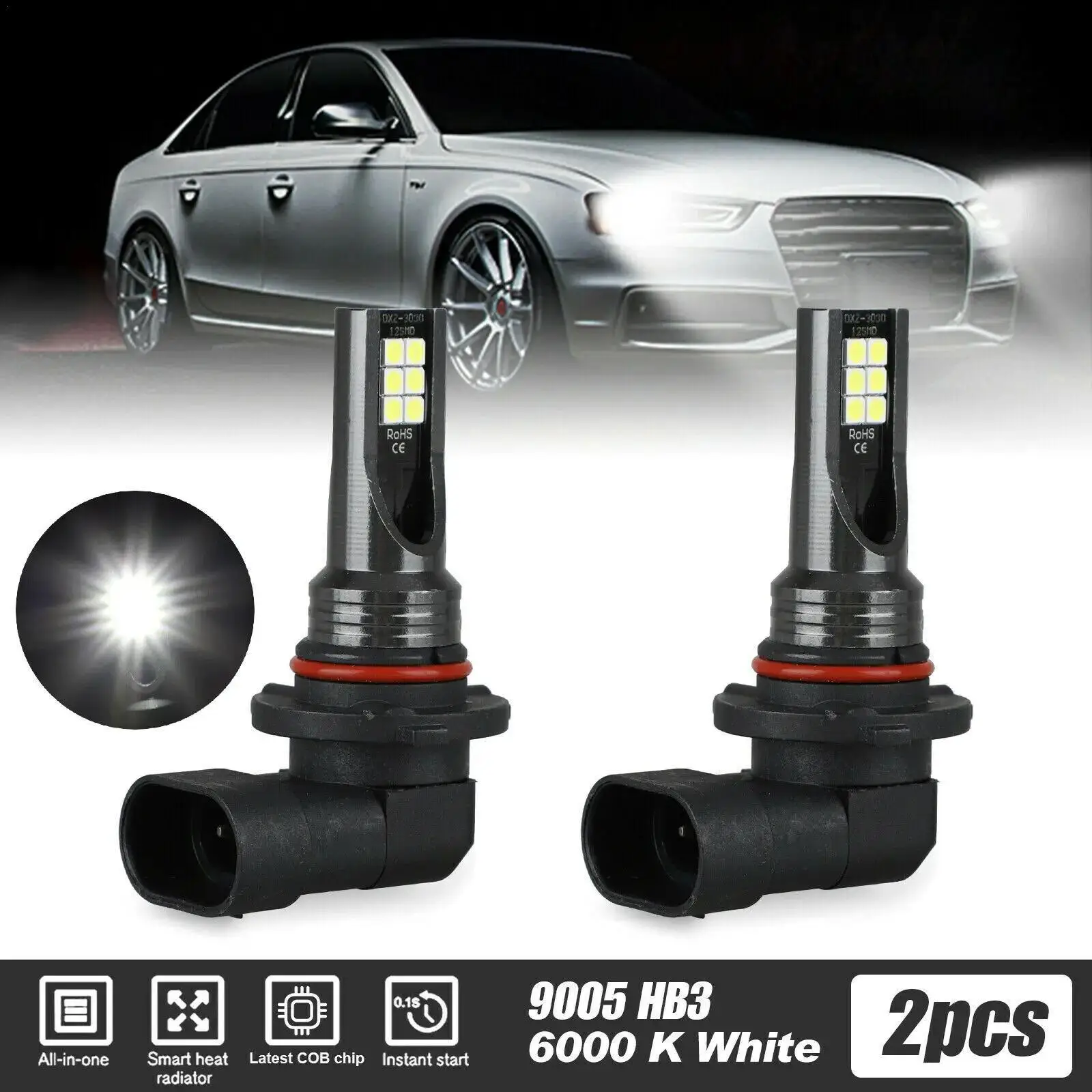 

1/2Pcs 9005 9006 LED Headlight H11 H8 H9 H10 H1 H3 Car Fog Light Bulbs DRL H4 H7 Auto Driving Running Lamps 6000K 8000LM 80W 12V