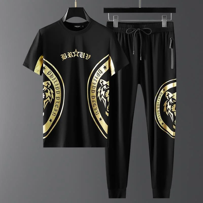 

Luxury brand Men's Short Sleeve Set 2023 Summer New Fashion Brand Personalized Stamping Print Casual Sports Two Piece