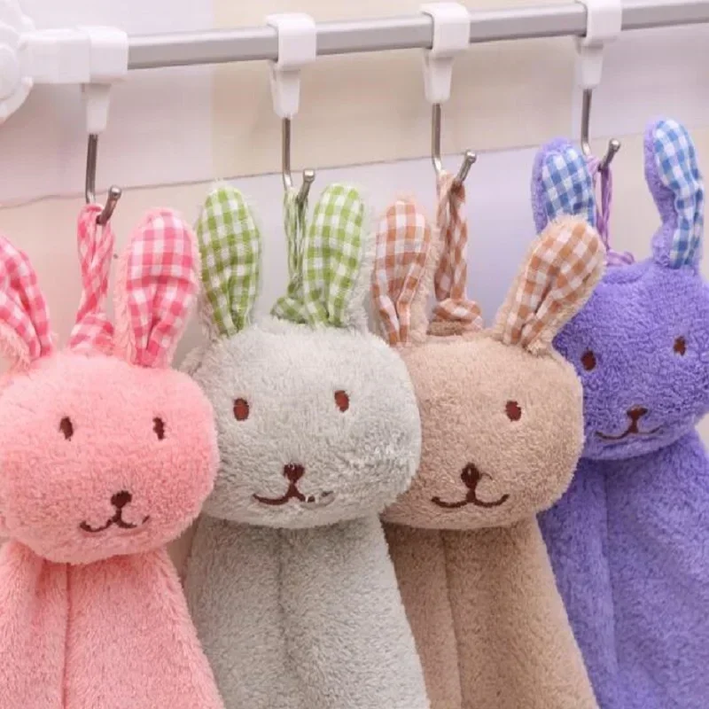 Cartoon Cute Bunny Hand Towel Coral Fleece Absorbent Hand Towel Kitchen Hangable Rabbit Head Cleaning Rag Baby Stuff