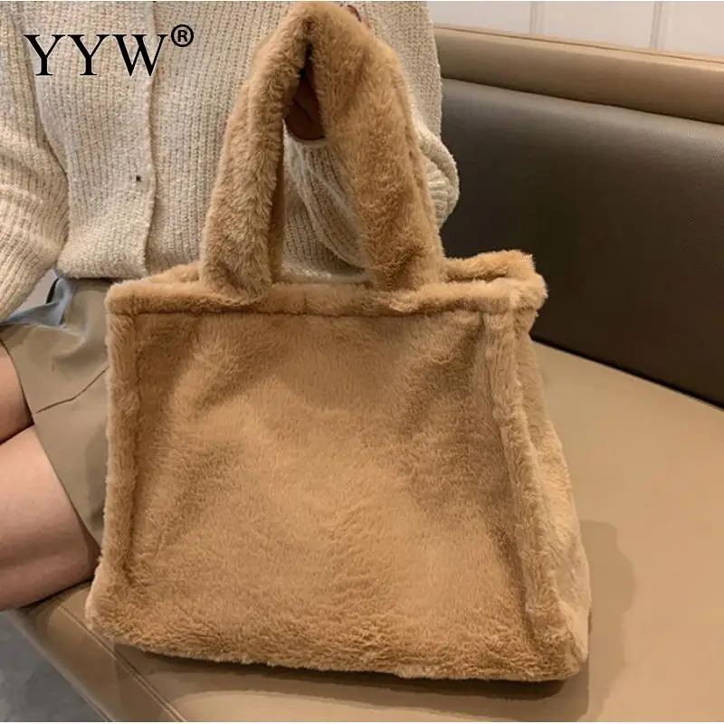 Luxury Faux Fur Large Capacity Tote Wome Shoulder Bags 2023 New Winter Soft Fluffy Plush Lady Handbags Big Travel Shopper Purses