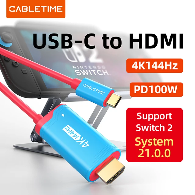 CABLETIME 4K144Hz Type C to HDMI Cable Adapter PD 100W USB C to HDMI Cable Adapter Prefect Switch 2/1 OLED for PS4/5 Nintendo