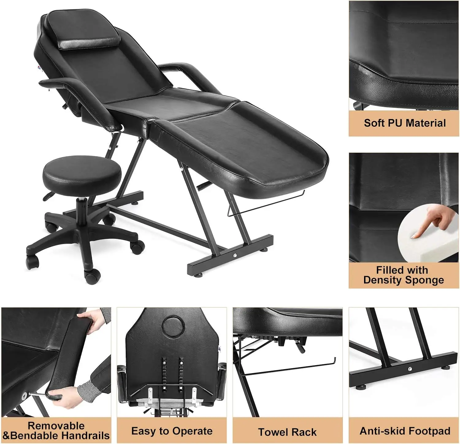 Description Picture 5 of itemFacial Bed Massage Table Adjustable Tattoo Chair W/Free Barber Bed Spa Chair Salon Massage Equipment Tattoo Bed Salon Chair