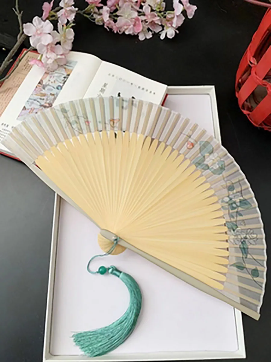 Portable Bamboo Hand Fan for Women, Foldable, Ancient Style, Summer Hanfu, Dance Party, Chinese Decoration, Traditional