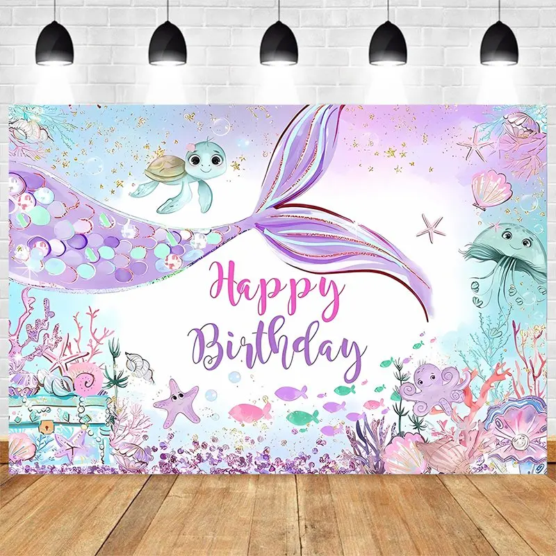 Little Mermaid Theme Party Backdrop Photography Baby Shower Decor Background Photocall Girl Birthday Wedding Backdrops Decor