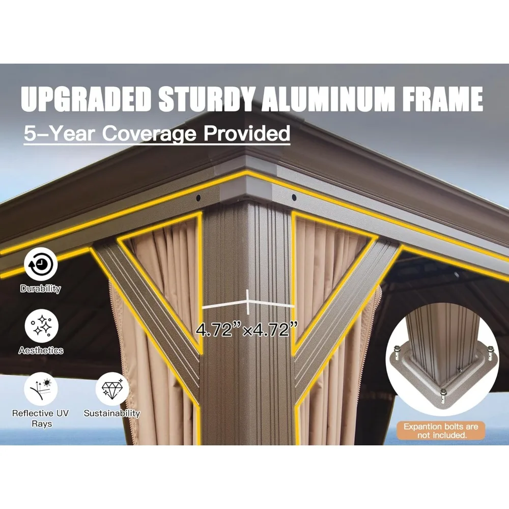 14x22FT Hardtop Gazebo, Permanent Outdoor Gazebo with Galvanized Steel Double Roof and Aluminum Frame Large Pavilion Gazebo