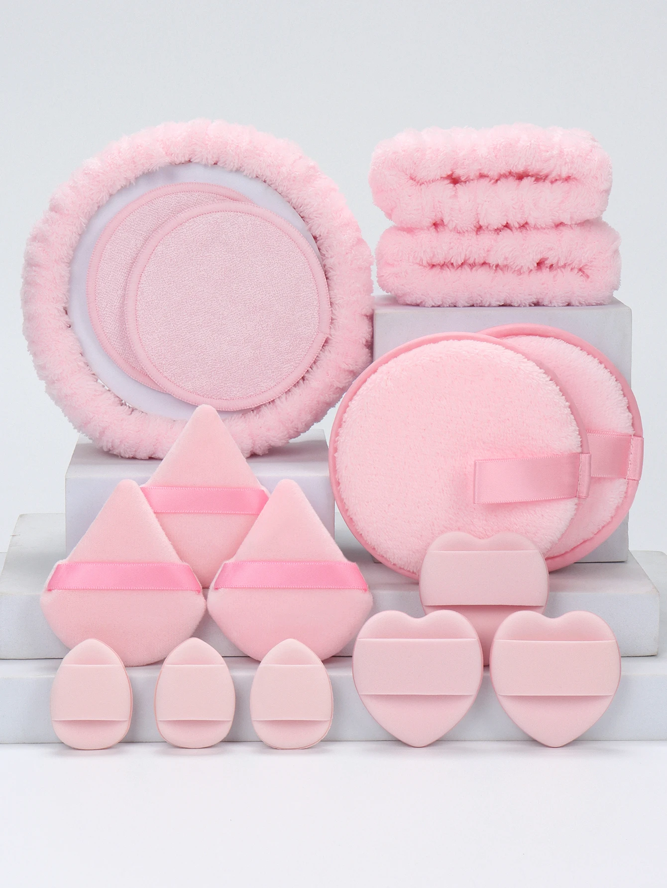 All-Purpose Hair Band 16-Piece Set, 1 Hair Band, 2 Wrist Straps, 2 Lazy Puffs, 2 Pieces, Makeup Remover Pads, 3 Triangular Loose 4