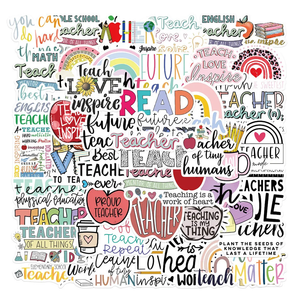 50PCS Teachers' Day DIY Waterproof Graffiti Stickers For Luggage Laptop Guitar Phone Case Diary Decorative Decals