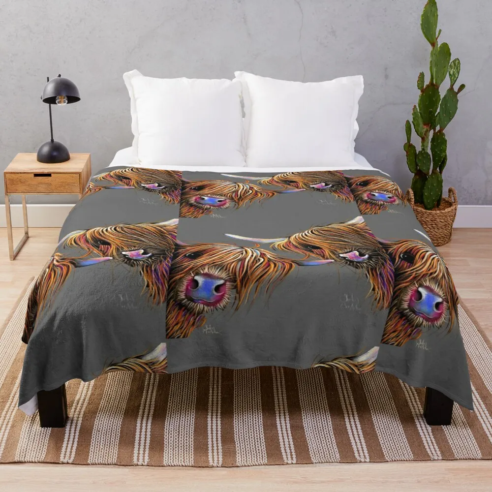 

HiGHLaND CoW PRiNT SCoTTiSH ' SuGaR LuMP & NooDLeS oN GReY ' BY SHiRLeY MacARTHuR Throw Blanket Decorative Sofa Blanket