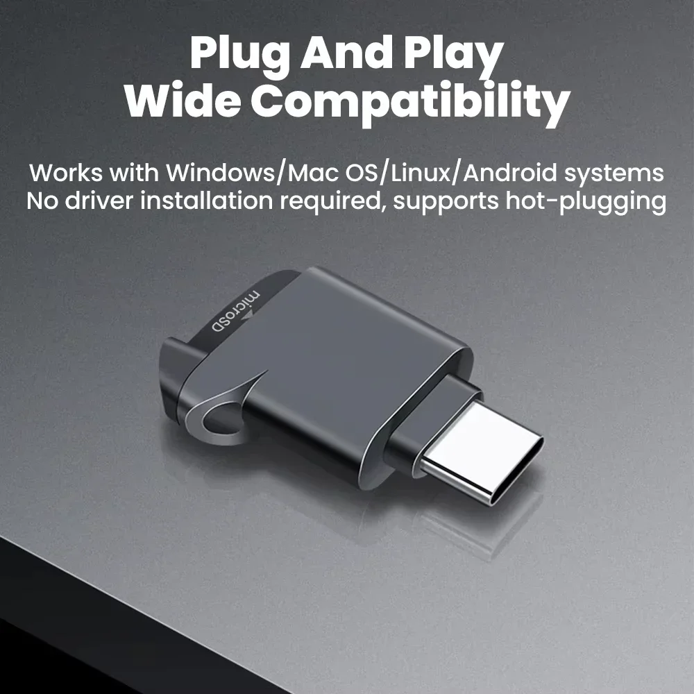 타입-C 2.0 TF 카드 리더 미니 외장 스토리지 블랙 스트레치 메모리 스틱용 USB C 2.0 아이폰 17 미니 TF 카드 리더