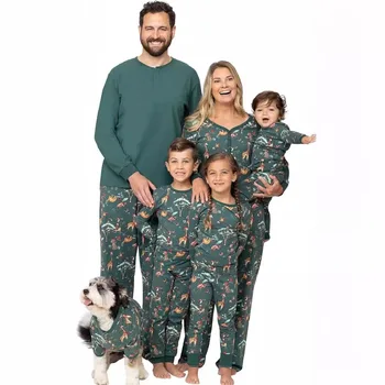 Christmas Pajamas Set for Family/Couples/Kids 2025 New Year's Costumes Allover Print Full Sleeve O Neck Pullover 2 Pieces Suit