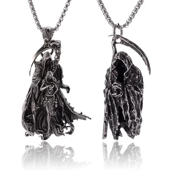 Hell Death Scythe Necklace Pendant Gothic Mysterious Devil Necklace Men's Personality Punk Retro Halloween Trend Jewelry