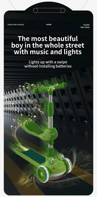 Scooter For Kids With LED Spraying Jet Bluetooth Music Effect Flash Plus Size Wheel Lean to djustable Height Foldable 4