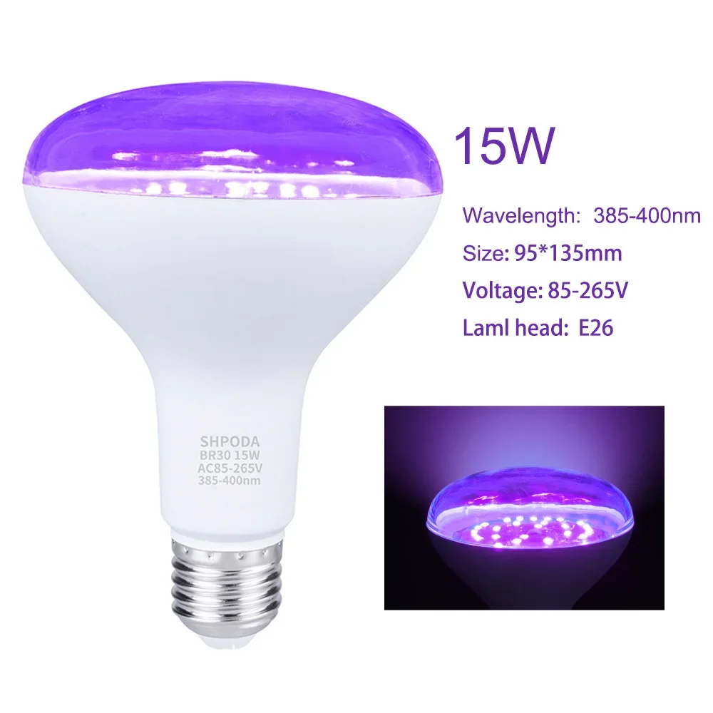 8W 9W 9.5W 15W 56W Ultraviolet UV Lamp Bulb Black Light Fluorescent Detection Lamp E26 110V 220V For DJ Party Home Decoration uv flashlight black light bulbs