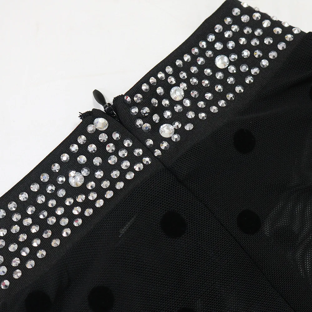 HBLL Elegant Luxury Wedding Mesh See Through Patchwork Prom Formal Long Dress Woman Sexy Black Rhinestone Birthday Evening Robe