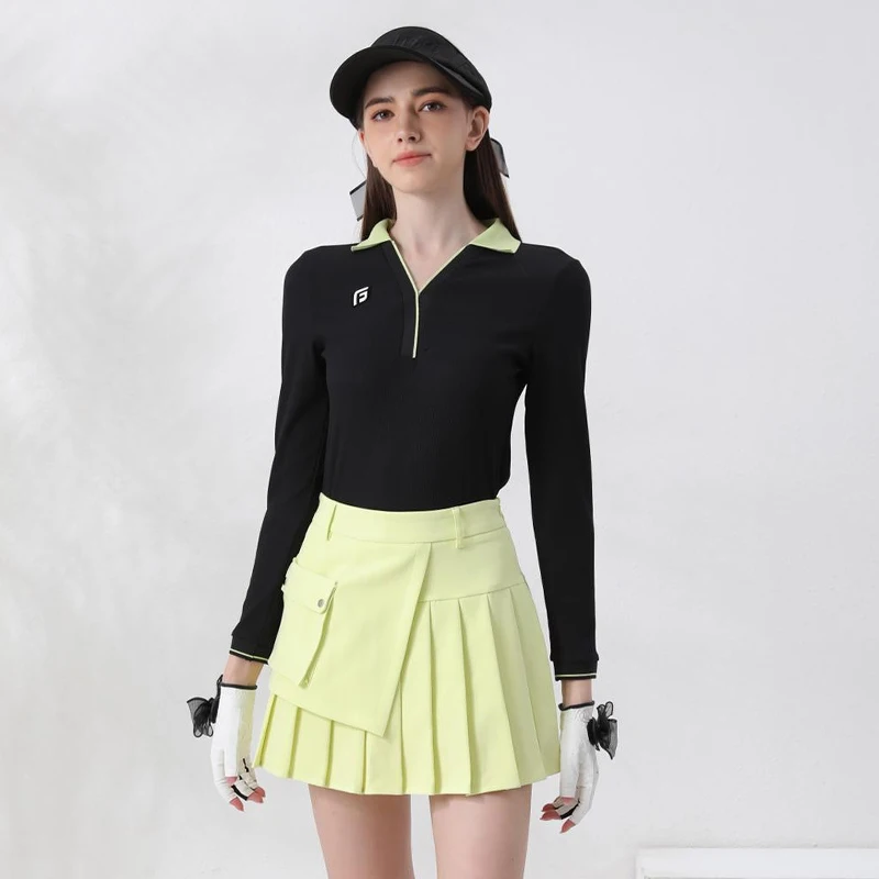 Spring/fall Golf Apparel Women's Long Sleeve V-collar T-shirt Skirt Tennis Suit Ladies Sports Slim Tops Fashion Golf Set