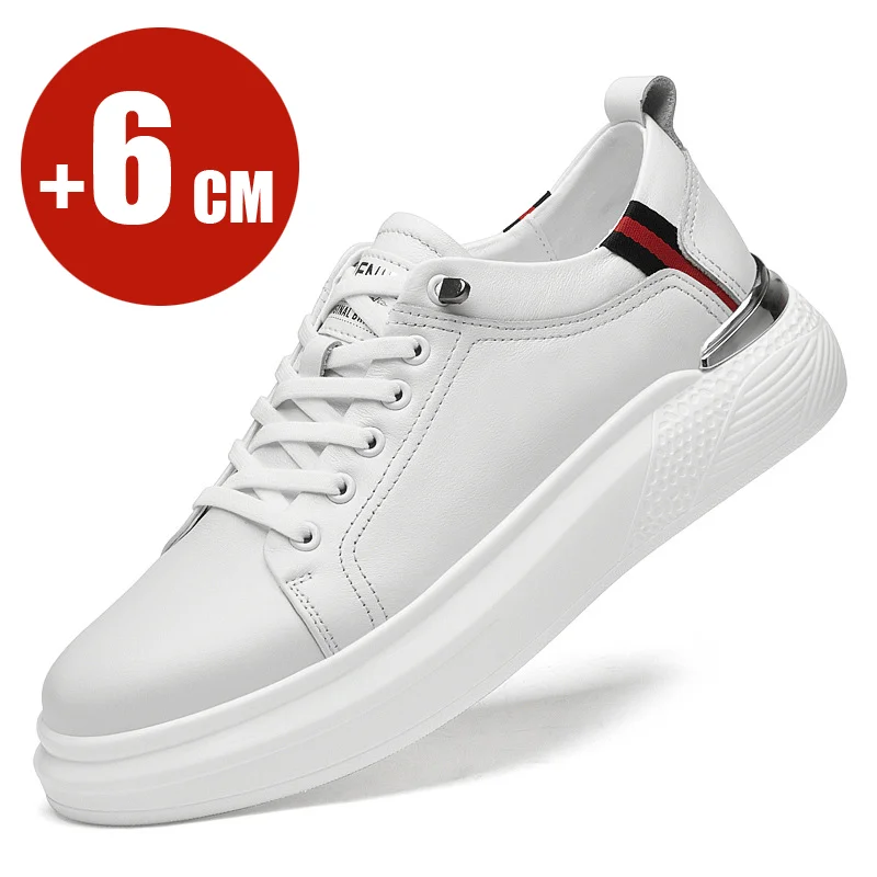 Cow Men Sneakers Elevator Shoes Hidden Heels Breathable Heightening Shoes 6cm Taller Men Leisure Fashion Lift Sports