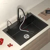 Stainless Steel Kitchen Sinks Black Nano Large Single Tank Countertop Basin Home Kitchen Vegetable Sink 304 Thickened Wash Basin 2