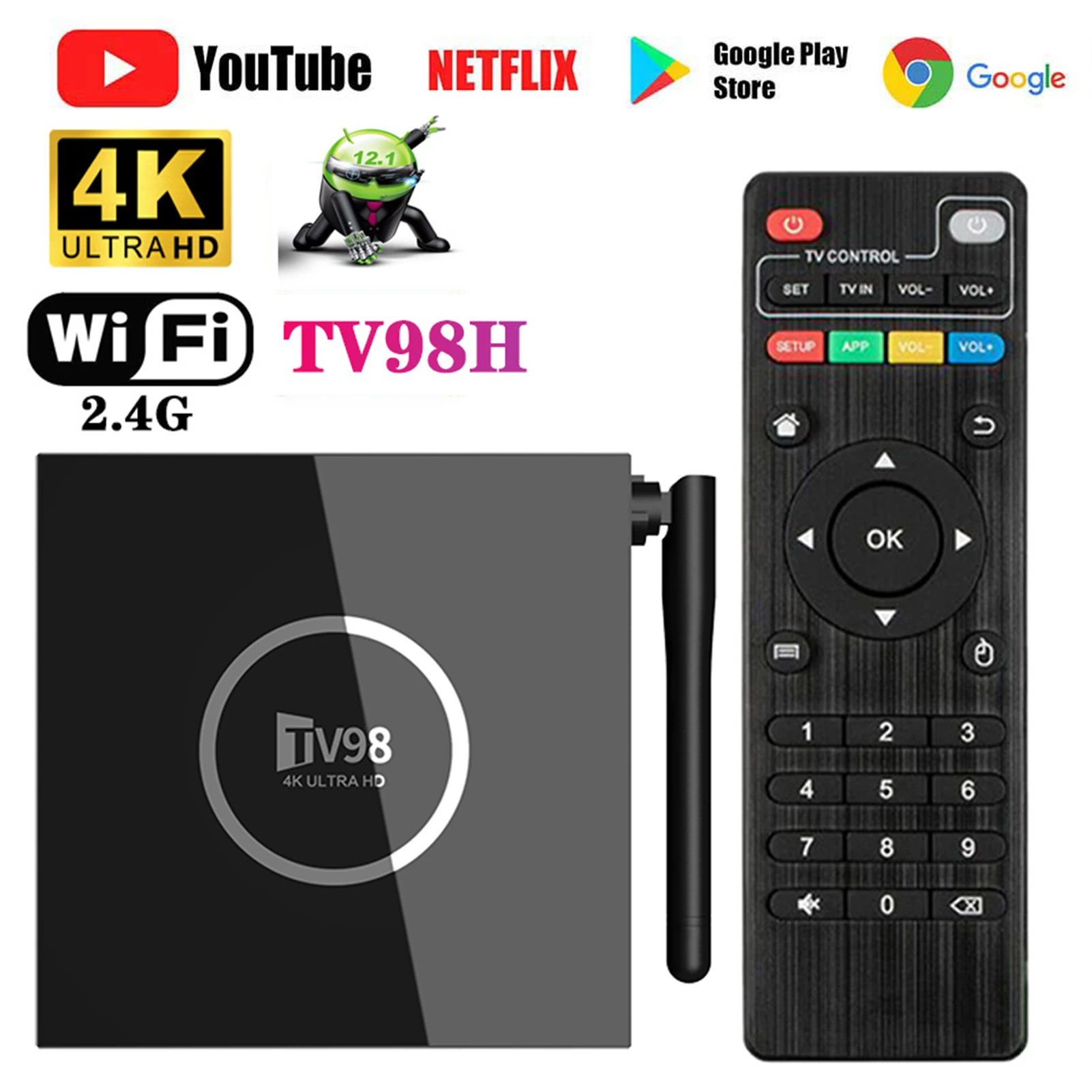 

ТВ-приставка TV98H, BT 4K Smart TV Stick на базе Android, двойной Wi-Fi с антенной, H313 HD 3D Смарт ТВ-приставка для проигрывателя Google Play