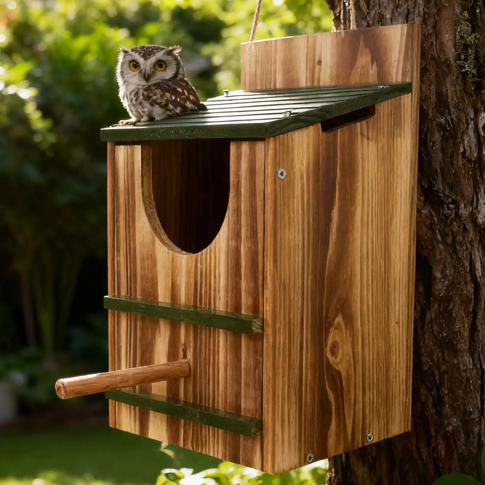 Waterproof Carbonized Wooden Owl & Bird Shelter Nesting Box