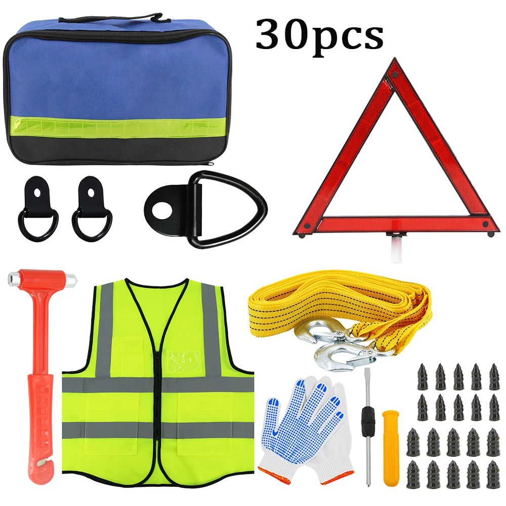 

New Car Emergency Roadside Assistance Kit Jumper Cable Tow Strap First Aid Supplies Multipurpose Pack Motorist Self-defense Tool