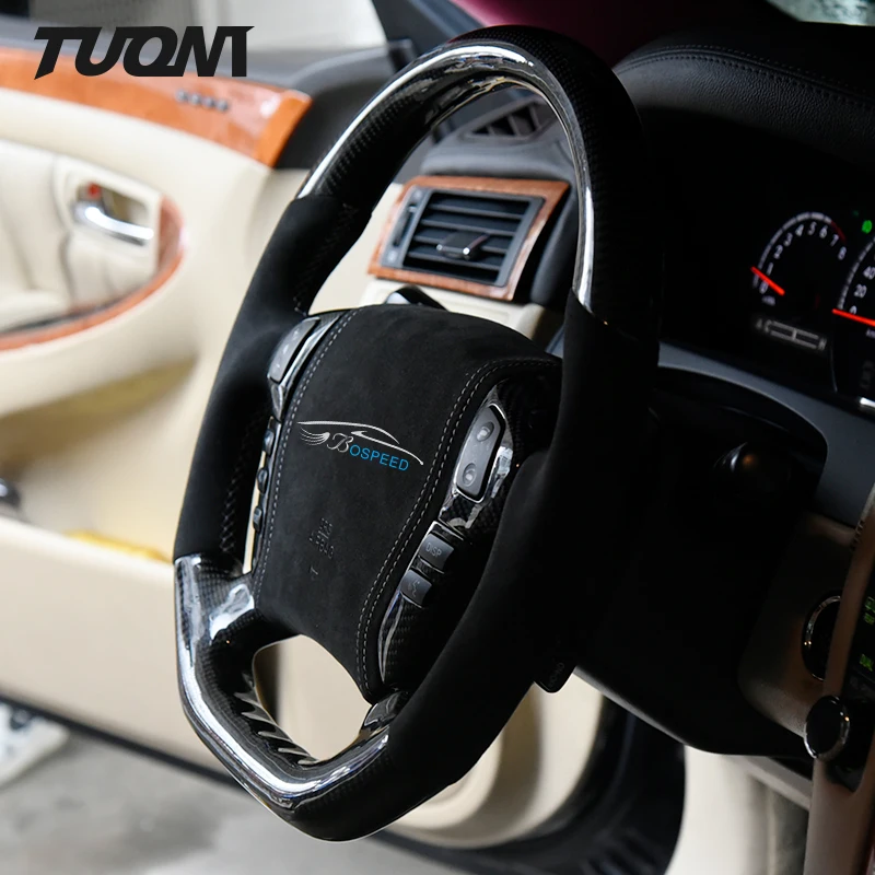 

Support Custom Auto Black Alcantara Leather Carbon Fiber Steering Wheel For Toyota Crown Camry Corolla