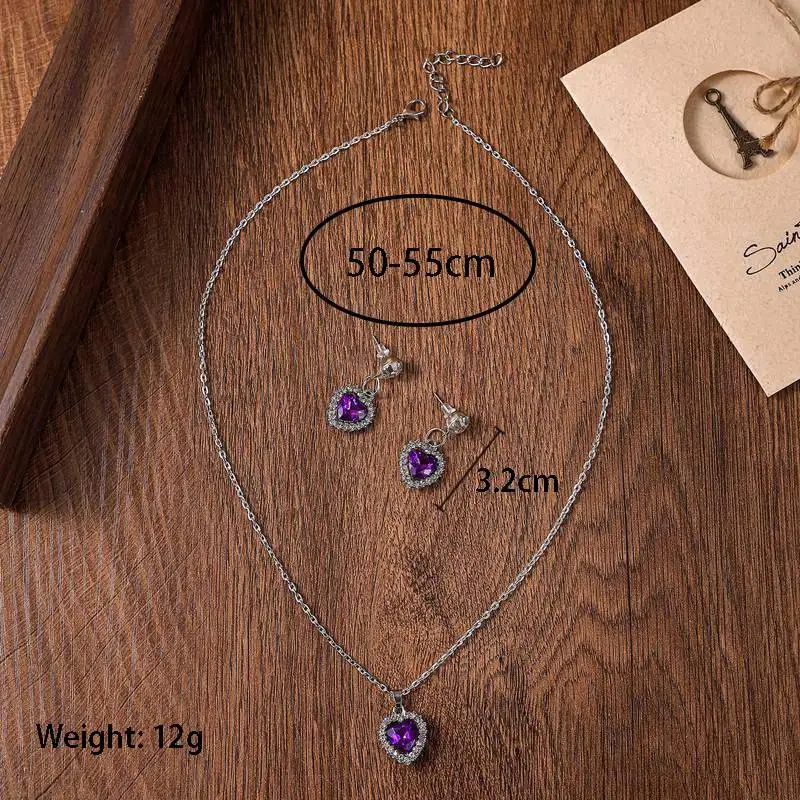 1 Set Crystal Heart Pendants Necklaces and Drop Earring for Women Wedding Bride Fashion Jewelry 3