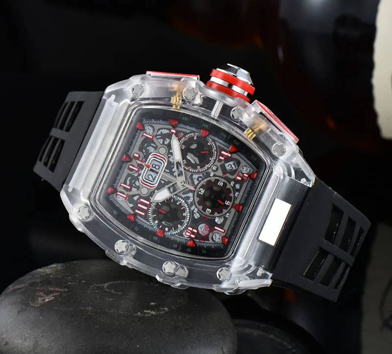 

Top luxury 6-pin sports run second RM multifunctional run second carved transparent quartz men's and women's watch