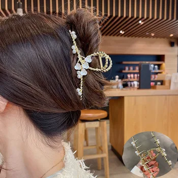 new high-end flower large grab clip temperament elegant hairpin Ponytail Claw Clip shark clip WOMAN HAIR CLIP Hair Jewelry tiara 1