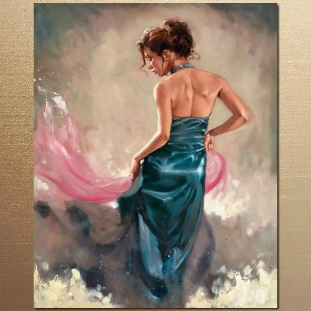 

Handmade Oil Painting Beautiful Canvas Art Dancer In Blue Modern Portrait Woman Artwork Picture Bathroom Living Room Wall Decor