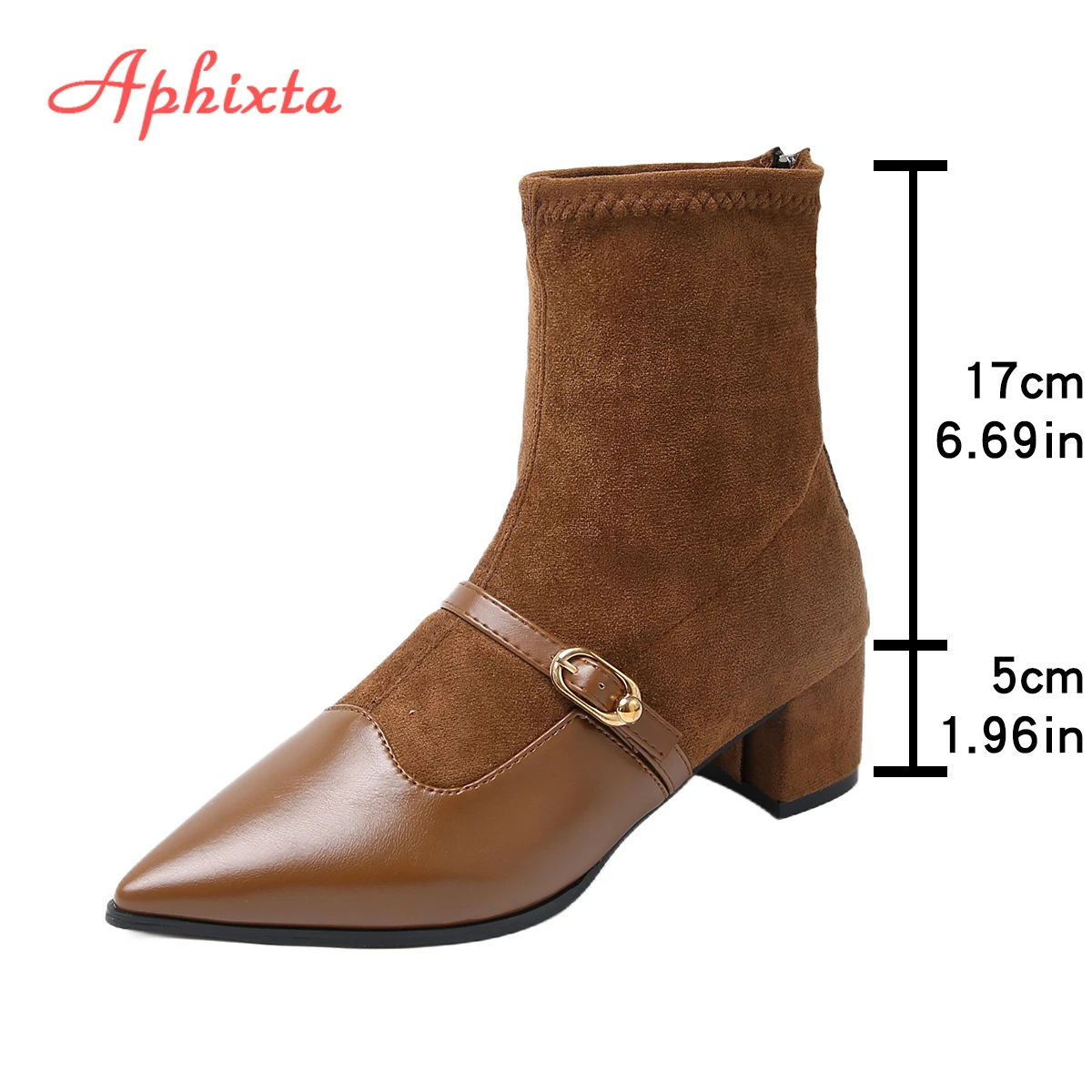 Aphixta Pointed Toe Sexy Women Ankle Boots 5cm High Heels Woman Shoes Back Zipper Fashion Woman Boots Shoes Big Size 42 Footwear