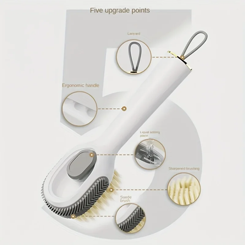 1pcTwo in one shoe brush, household press out liquid shoe wash brush, press type soft fur clothing cleaning brush 5