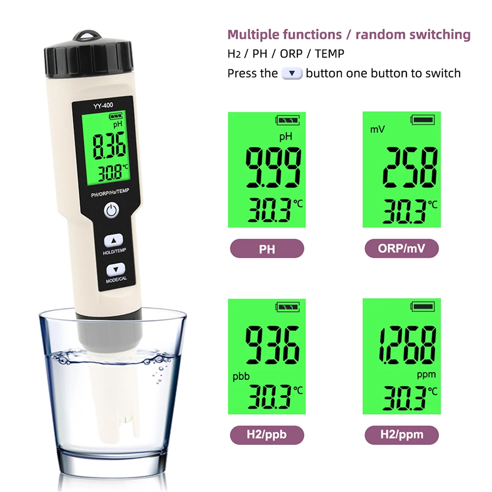 4 In 1 H2/ph/orp/temp Digital Water Quality Monitor Tester For Swimming Pool Drinking Water Aquariums