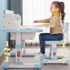 Kids Functional Desk and Chair Set Height Adjustable Children School Study Table Chair Set Ergonomic Desk Chair with Bookshelf 3
