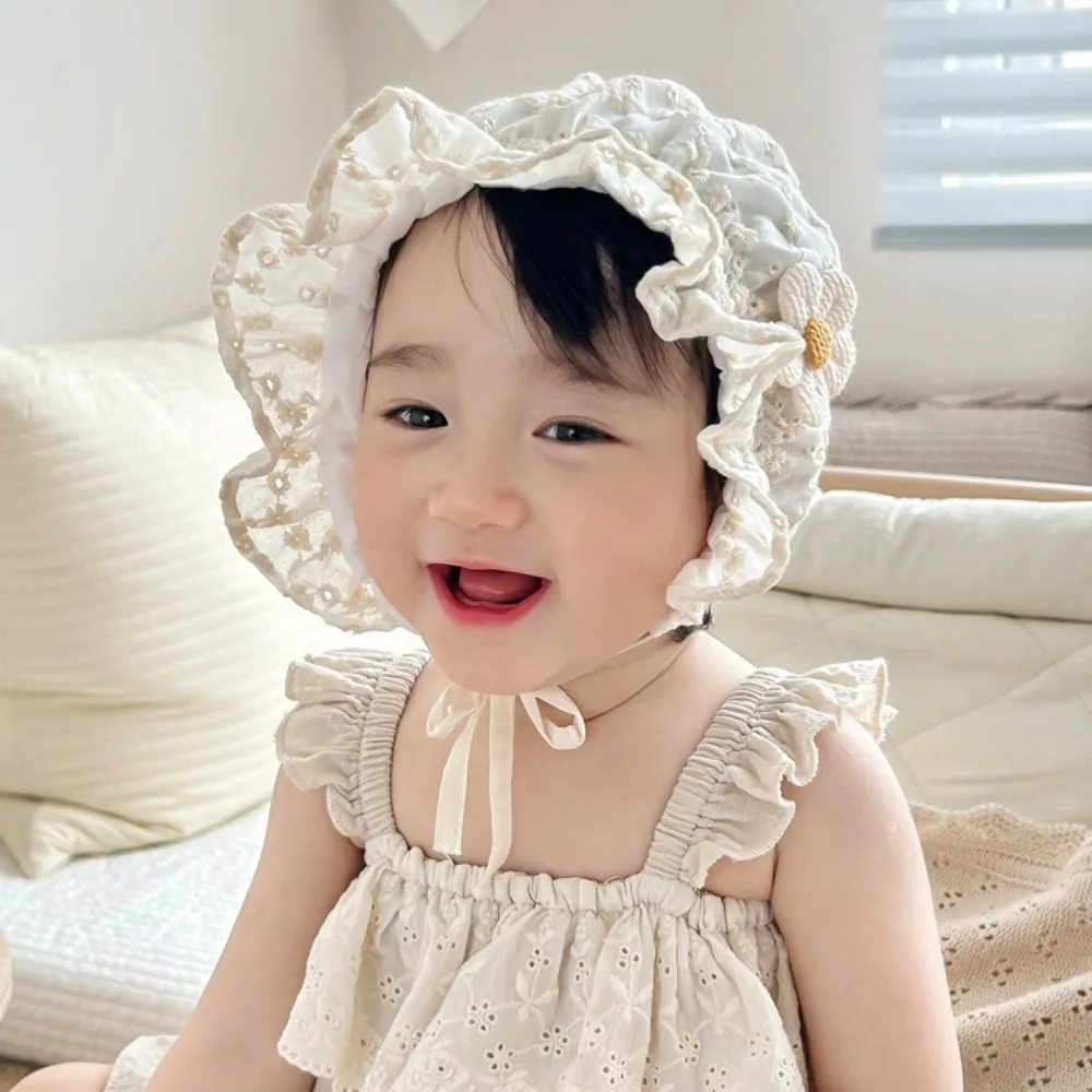 Newborn Lace Baby Fetal Cap Ruffle Soft Bonnet Hat Breathable Flower Sun Hat Summer