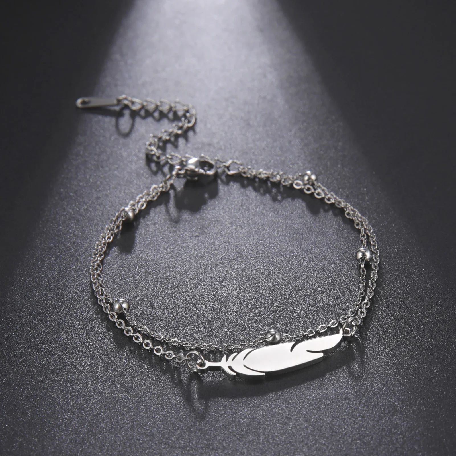 Feather Stainless Steel Bead Chain Anklet For Women Men