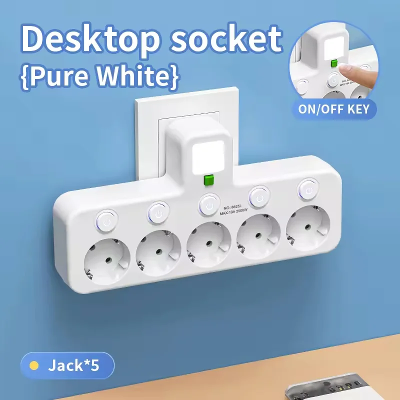 ตัวเลือกสินค้า ปลั๊กพ่วง EU 4 ช่อง 2 USB 1 Type-C สวิตช์แยก ไฟกลางคืน