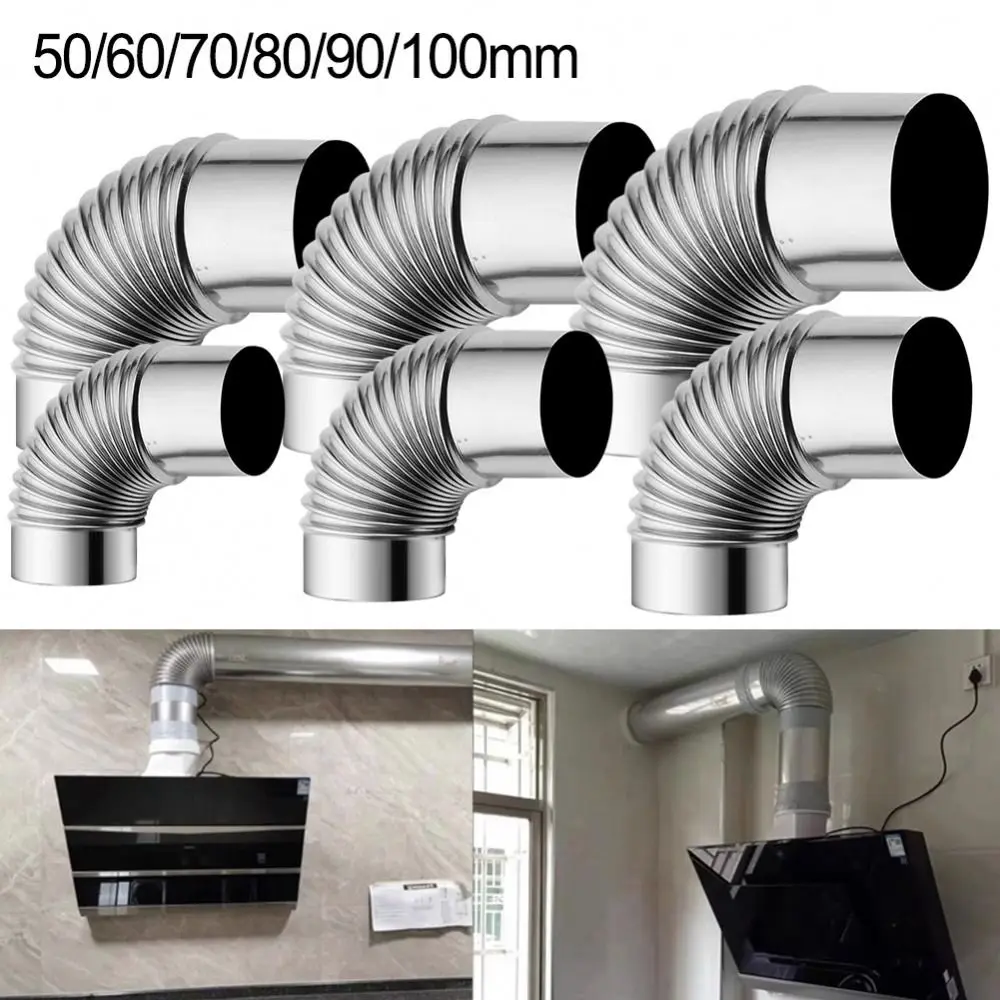 Stainless Steel Tube Steel Pipe Flexible Exhaust Pipe 1Pcs Exhaust Pipe Vents Flue Pipe Elbow Gas Water Heater Chimney Liner Bend Flue Stove Tube 50/60/70/80/90/100mm Stainless Steel