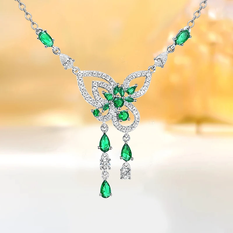 

Fashionable Colorful Treasure 925 Sterling Silver Butterfly Pendant Set with High Carbon Diamonds, Retro Design