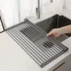 Silicone Kitchen Sink Organizer - Multifunctional Heat-Resistant Dish Draining Mat, Roll-Up Vegetable Washing Pad & Storage Rack 1