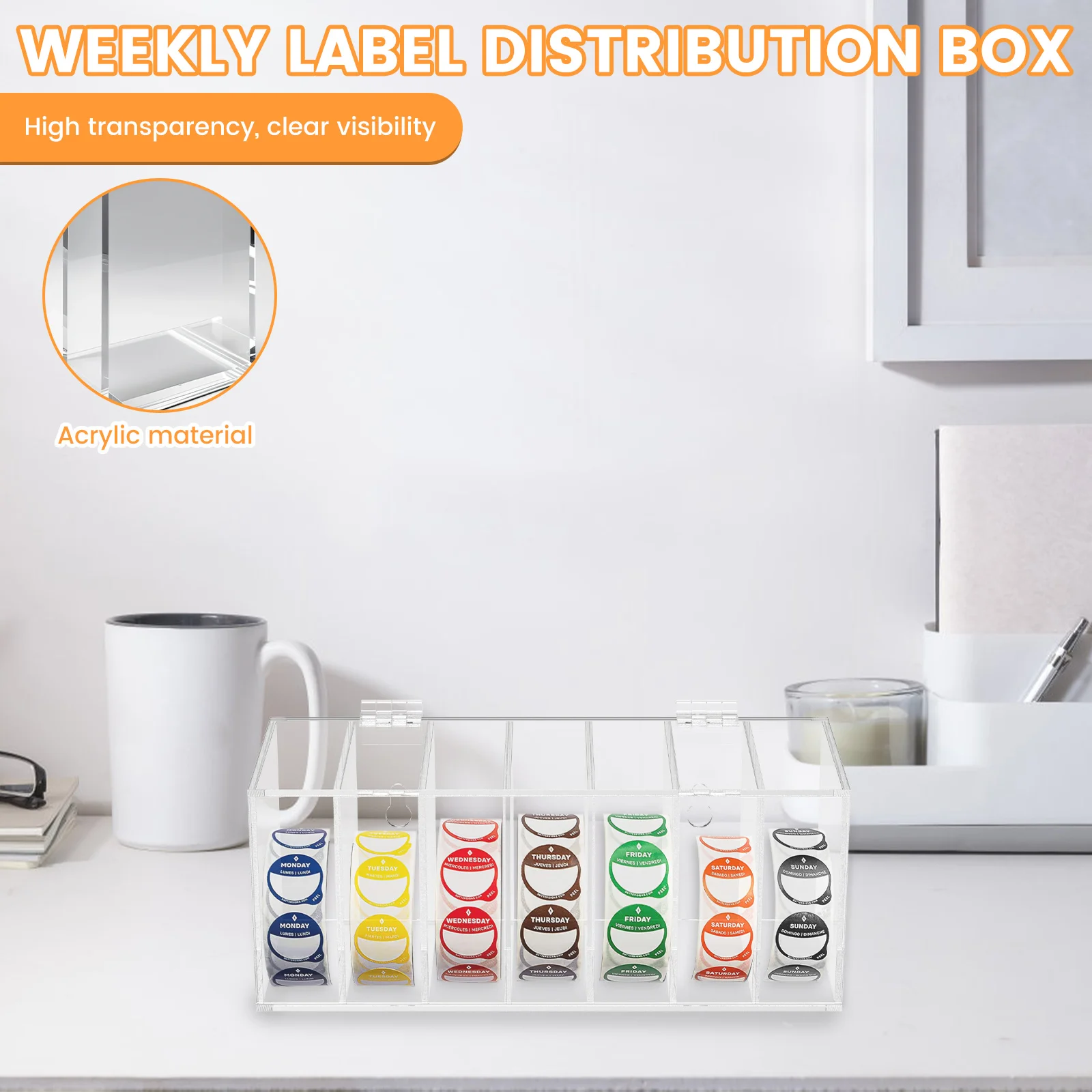 7Slot Storage Box Week Label Dispenser Acrylic Wallmount Transparent Box Versatile Sticker Roll Dispenser for Home School Office 2
