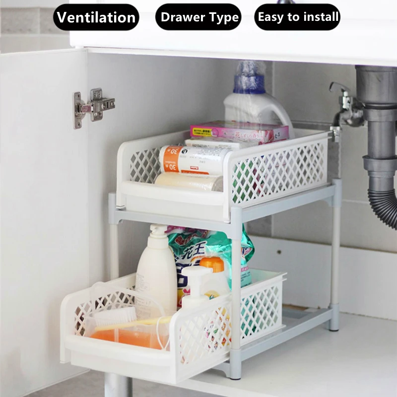 Organizer da cucina sotto l'organizzatore del lavandino portaoggetti  scorrevole per cassetti portaoggetti per cucina scaffale multiuso a 2  livelli - AliExpress