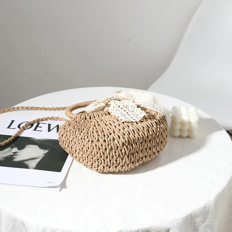 2024 New Lace Bow Woven Bag Single Shoulder Woven Bag Purses and Handbags Crossbody Bags for Women Ladies Handbags